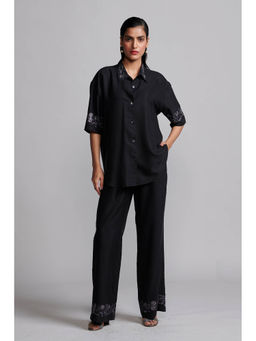 dash and dot - Black Metallic Embroidered Shirt with Pant (Set of 2)