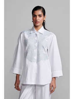 dash and dot - White Lace Applique Shirt