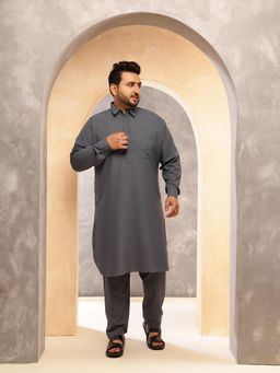 SOJANYA - Men Soft Cotton Blend Solid Grey Pathani Kurta with Pyjama