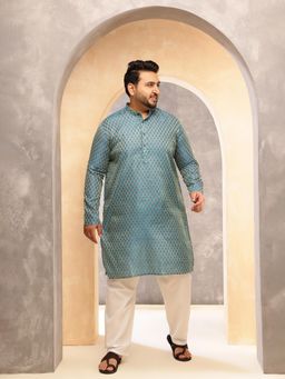 SOJANYA - Men Jacquard Silk Blue Kurta with Pyjama