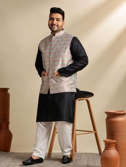 SOJANYA - Men Cotton Blend Black Kurta With Pyjama and Jacket