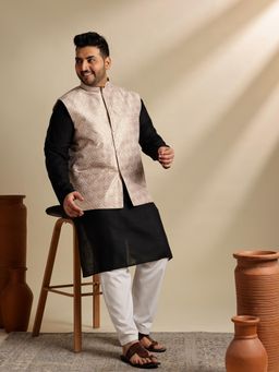 SOJANYA - Men Cotton Blend Black Kurta With Pyjama and Jacket