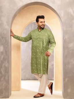 SOJANYA - Men Cotton Blend Printed Green Kurta With Pyjama