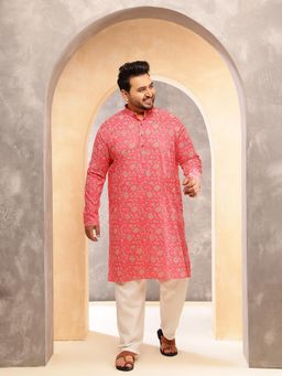 SOJANYA - Men Cotton Blend Printed Pink Kurta With Pyjama