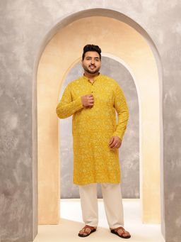SOJANYA - Men Cotton Blend Printed Yellow Kurta With Pyjama