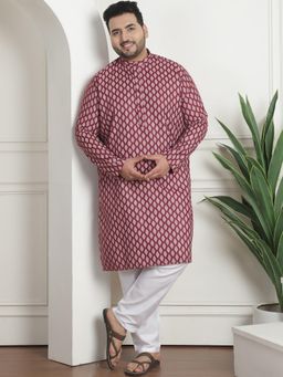 SOJANYA - Men Cotton Blend Printed Maroon Kurta with Pyjama