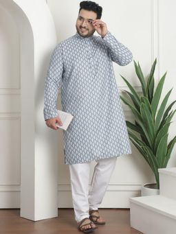 SOJANYA - Men Cotton Blend Printed Grey Kurta with Pyjama