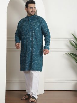 SOJANYA - Men Pure Cotton Designer Teal Kurta with Pyjama