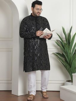 SOJANYA - Men Pure Cotton Designer Black Kurta with Pyjama