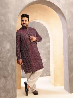 SOJANYA - Men Silk Blend Maroon Kurta With Pyjama
