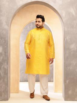 SOJANYA - Men Silk Blend Yellow Kurta With Pyjama