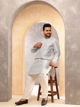 SOJANYA - Men Silk Blend Grey Kurta With Pyjama