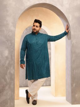 SOJANYA - Men Cotton Teal Kurta With Pyjama