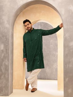 SOJANYA - Men Cotton Green Kurta With Pyjama