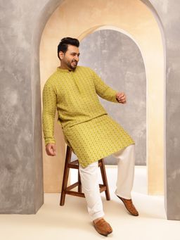 SOJANYA - Men Cotton Green Kurta With Pyjama