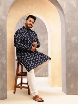 SOJANYA - Men Cotton Blend Ikkat Navy Blue Kurta With Pyjama