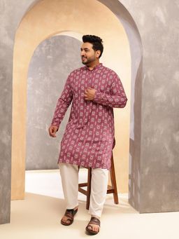 SOJANYA - Men Cotton Blend Ikkat Pink Kurta With Pyjama