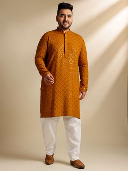 SOJANYA - Men Cotton Cross-Stitch Mustard Kurta With Pyjama