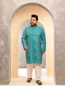 SOJANYA - Men Cotton Blend Printed Blue Kurta With Pyjama
