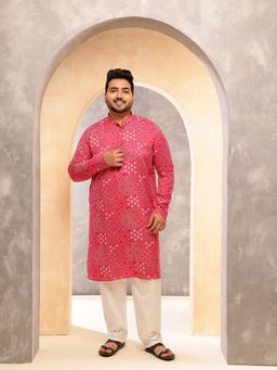 SOJANYA - Men Cotton Blend Printed Pink Kurta With Pyjama
