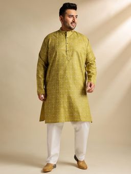 SOJANYA - Men Cotton Linen Printed Green Kurta With Pyjama