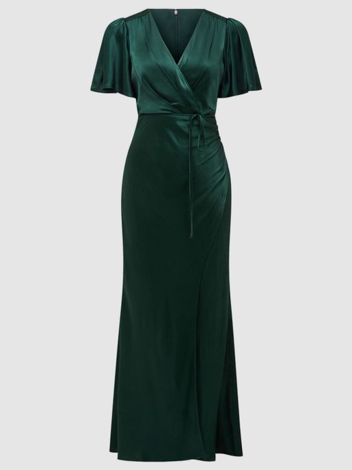 Buy Forever New Green Solid Maxi Dress with Belt (Set of 2) Online
