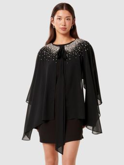 Forever New - Black Embellished Mini Dress with Cape (Set of 2)