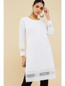Soch - Women White Cotton Embroidered Kurta