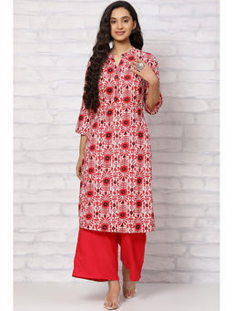 Rangriti - Red Viscose Rayon Straight Suit (Set of 2)
