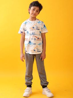 ANTHRILO - Digger Print White Boys Summer T-shirt & Joggers (Set of 2)