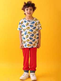 ANTHRILO - Cars Print Summer Red Rib Boys T-shirt & Joggers (Set of 2)