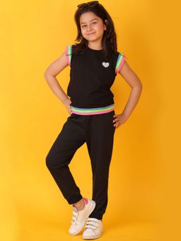 ANTHRILO - Black Interlock Fun Rib Girls T-shirt & Joggers (Set of 2)