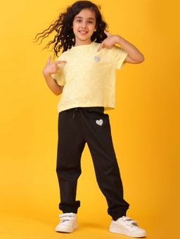 ANTHRILO - Yellow Heart Summer Girls Black T-shirt & Joggers (Set of 2)