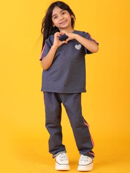 ANTHRILO - Blue Melange Side Tape T-shirt & Joggers (Set of 2)