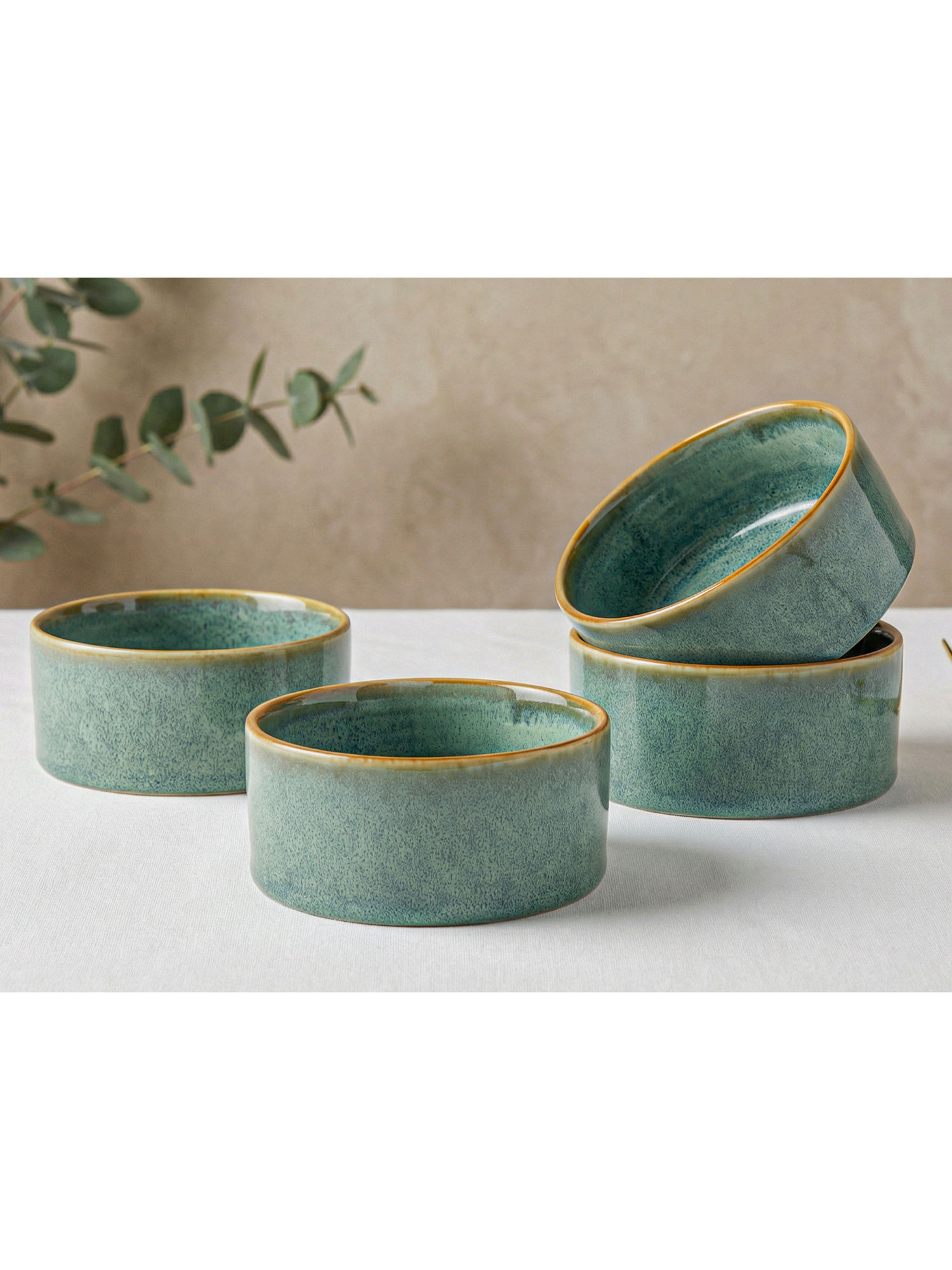 BODHI HOUSE Green Handmade Reactive Glaze Ceramic Serving Bowls (Pack of 4)