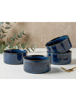 BODHI HOUSE - Navy Blue Handmade Reactive Glaze Ceramic Serving Bowls (Pack of 4)