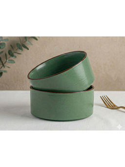 BODHI HOUSE - Green Handmade Reactive Glaze Ceramic Serving Bowls (Pack of 2)