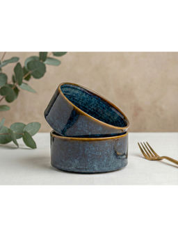 BODHI HOUSE - Navy Blue Handmade Reactive Glaze Ceramic Serving Bowls (Pack of 2)