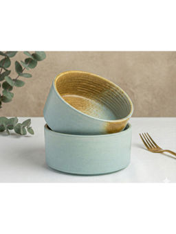 BODHI HOUSE - Blue Handmade Reactive Glaze Ceramic Serving Bowls (Pack of 2)