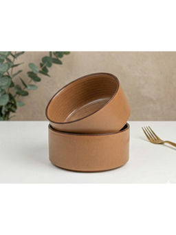 BODHI HOUSE - Brown Handmade Reactive Glaze Ceramic Serving Bowls (Pack of 2)