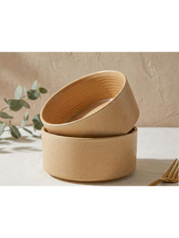BODHI HOUSE - Beige Handmade Reactive Glaze Ceramic Serving Bowls (Pack of 2)