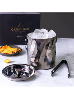 Car-O-Bar - Silver Stainless Steel Gun Metal Finish Ice Bucket with Tong