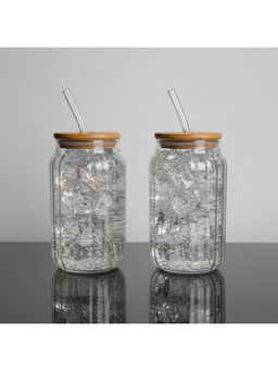 Car-O-Bar - Clear Cocktail Tumbler with Bamboo Lid and Glass Straw (Pack of 2)