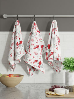 BIANCA - White Printed Cotton Kitchen Towels (Pack of 3)