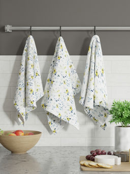 BIANCA - White Printed Cotton Kitchen Towels (Pack of 3)