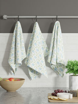 BIANCA - White Printed Cotton Kitchen Towels (Pack of 3)