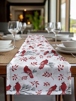 BIANCA - White Printed Cotton Table Runner