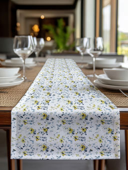 BIANCA - White Printed Cotton Table Runner