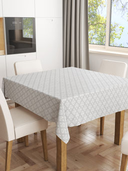 BIANCA - Grey Printed Cotton Dining Table Cover (4 Seater)