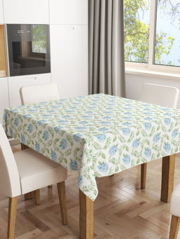 BIANCA - White Printed Cotton Dining Table Cover (4 Seater)